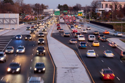 Car traffic in Leesburg Pike, Tysons Corner in Fairfax County during rush hours.